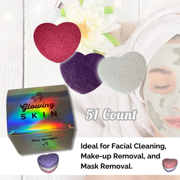 (51 Count ) - Luxury Heart Face Sponges (Compressed Facial Sponges) - Glowing Skin